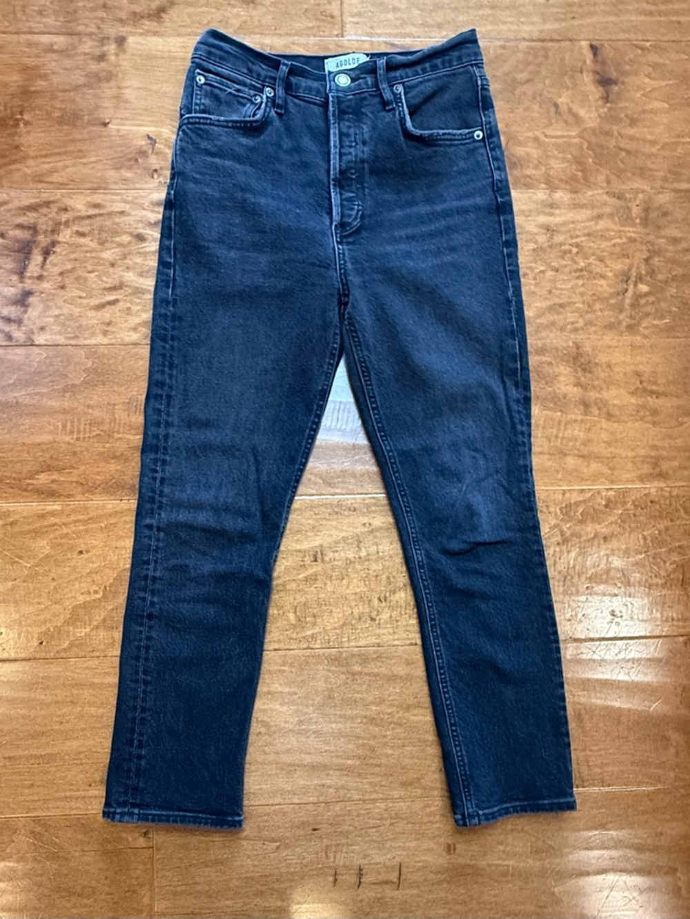 AGOLDE Riley High Rise Straight Crop Jeans Faded Black 25